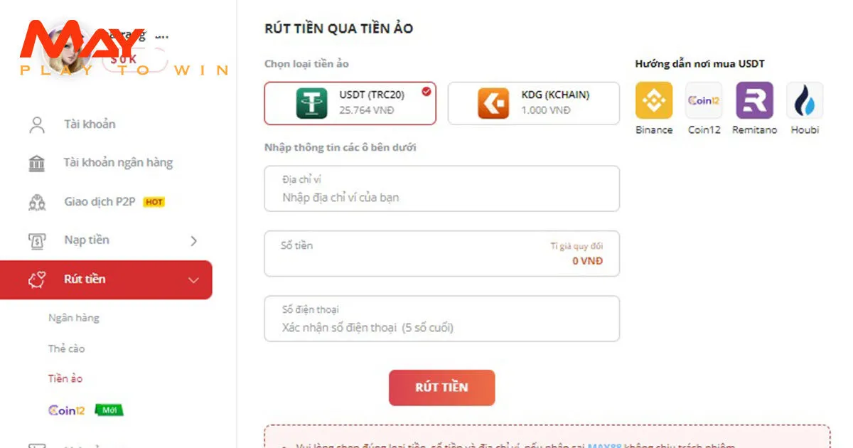 Hướng Dẫn Chi Tiết Cách Rút Tiền May88